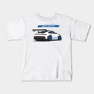 Rear car 911 gt3 rs white blue Kids T-Shirt